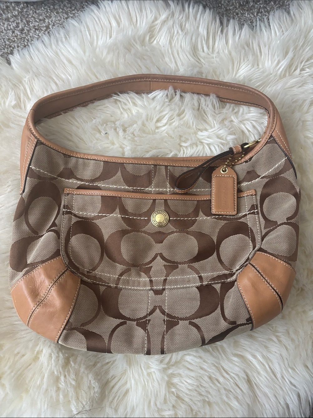 Coach Canvas Hobo Bag in Brown and Tan